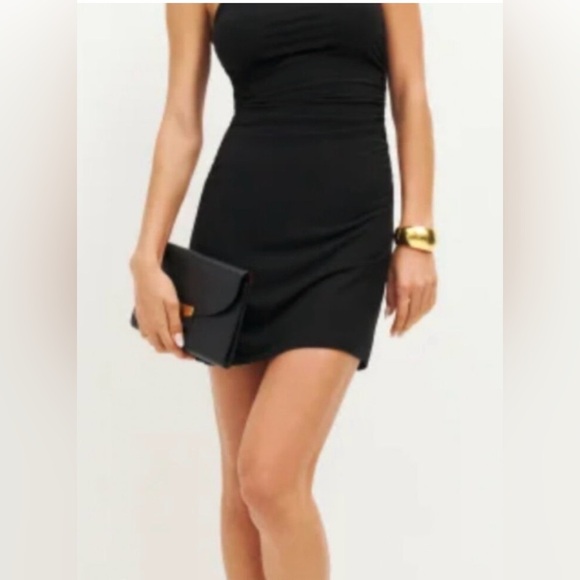 Reformation Dress L Amalia Black Halter Mini Dress $128 - Picture 9 of 10